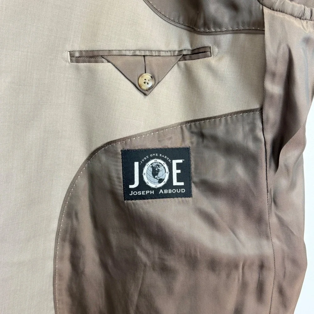 JOE Joseph Abboud Mens 46R Tan Khaki Double Breasted Peak Lapel Blazer Jacket